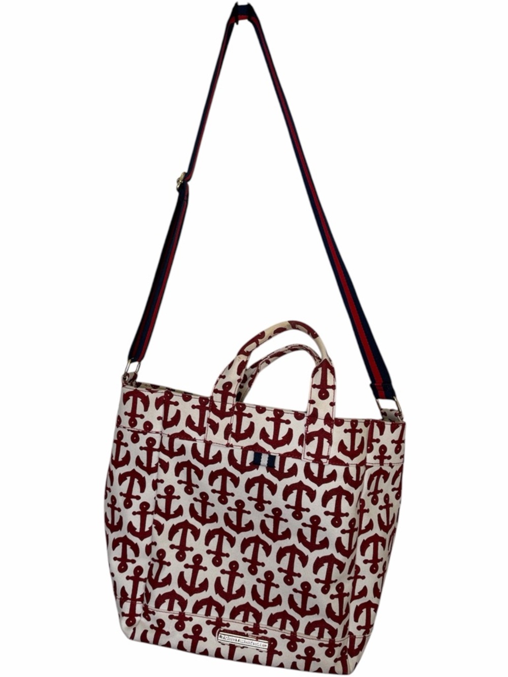 Tommy Hilfiger Anchor Print Canvas Tote Crossbody Bag Red White Nautical